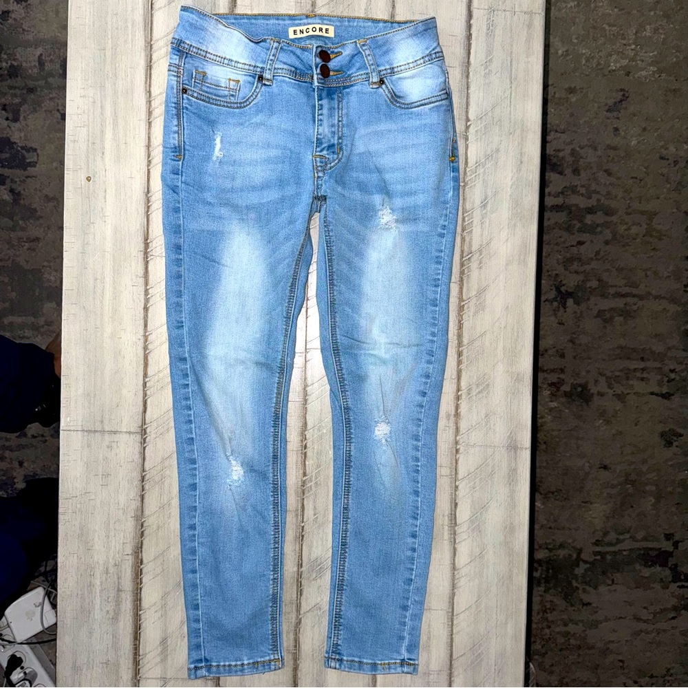 SOLD ON EBAY Encore Destroyed Stretchy Blue Denim Skinny Ankle Jeans Sz 3 Jr 27
